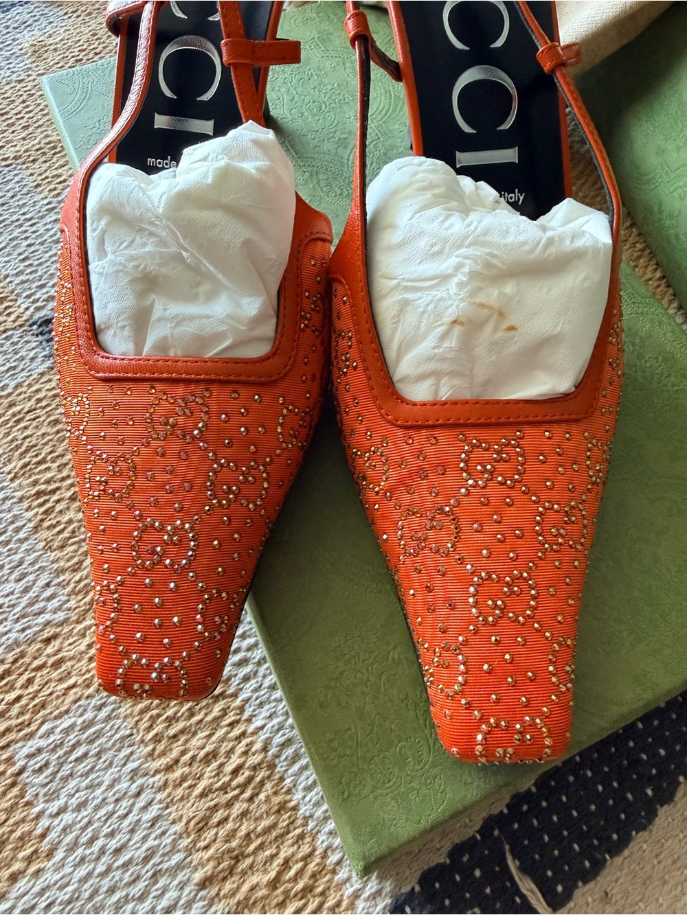Gucci Orange Crystal-Studded Slingback Pumps - Picture 2 of 9